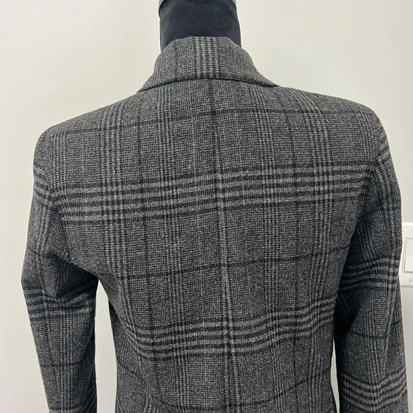Zara Women’s Gray Black Checkered Double Breasted Button long Wool Blazer sz XS - Picture 5 of 8
